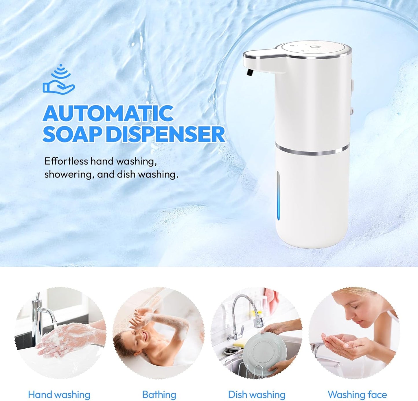 2 Pack Automatic Foaming Soap Dispenser,Touchless Foam Soap Dispenser,12.8oz Rechargeable Wall Mounted Smart for Bathroom and Kitchen Dish Soap,Easy for Toddlers(White)