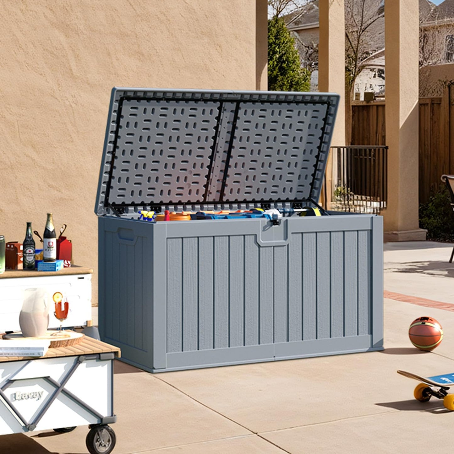 Patiowell 100 Gallon Resin Deck Box, Waterproof Large Outdoor Storage Box for Patio Furniture and Garden Tools, Black