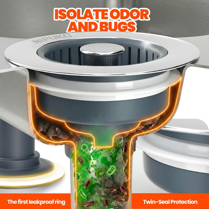 2 Pack Sink Drain Strainer - Sink Stopper, 3 in 1 Stainless Steel Kitchen Drain Plug with Deep Anti-Clog Basket and Odor-Blocking Seal, Pop-Up Design Fits Standard 3-1/2 Inch Sink