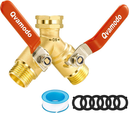 Garden Hose Splitter 3/4" GHT Full Flow 2 Way Brass Hose Splitter Heavy Duty All Metal Hose Y Splitter with Shutoff Outdoor Faucet Water Hose Splitter Y Valve Tap Adapter for Outdoor Garden