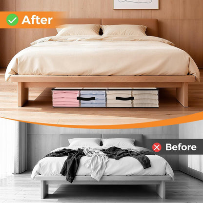 6 Pack Under Bed Storage Bags, 60L Foldable Clear Storage Containers with Handles, Dual Zippers for Comforter, Clothes, Bedding, Linen Sheets, Sweaters, Blanket Storage