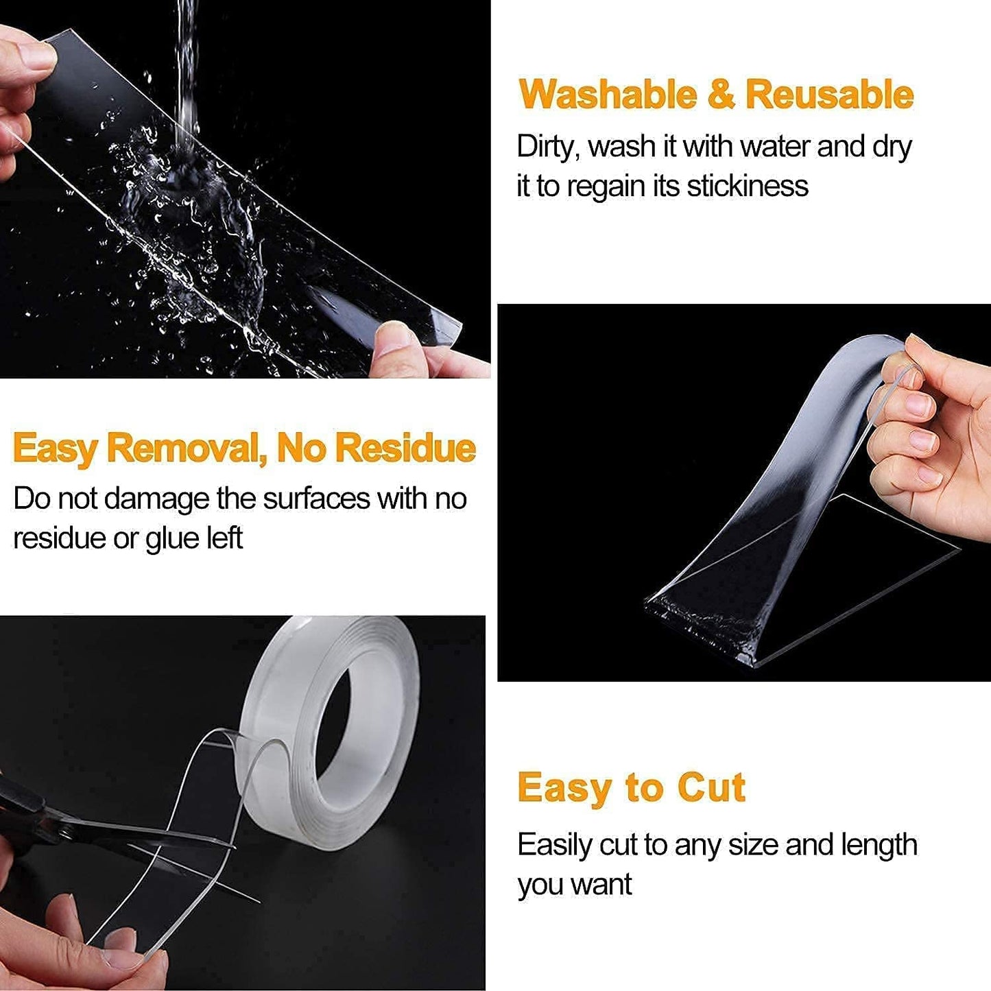 double Sided Tape Heavy Duty Multipurpose Removable Traceless Mounting Adhesive Tape for Walls, Washable Reusable Strong Sticky Strips Gel Grip Tape Nano Double Sided Tape 3 meter