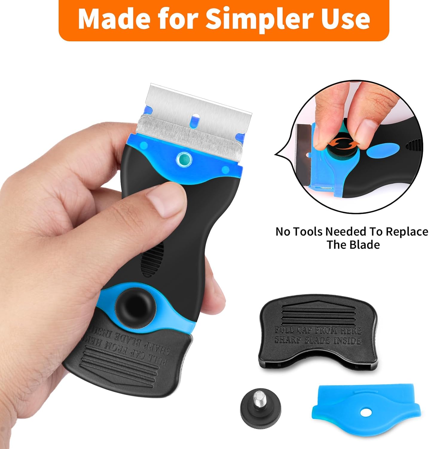 Razor Blade Scraper Tool - Razor Scraper with 40 Metal & Plastic Blades, Sticker Cleaning Remover for Paint, Decal, Adhesive, Label & Caulk, Glass Scraper for Window, Cooktop, Oven & Stove Top