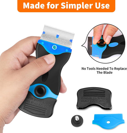 Razor Blade Scraper Tool - Razor Scraper with 40 Metal & Plastic Blades, Sticker Cleaning Remover for Paint, Decal, Adhesive, Label & Caulk, Glass Scraper for Window, Cooktop, Oven & Stove Top