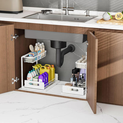 Ceetug Slide Out Under Sink Organizers and Storage, Black, 1 Pack | 2 Tier, Sturdy Metal, Cabinet Organizer, for Kitchen Bathroom