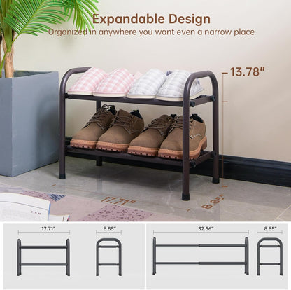 Gonfoam Shoe Rack for Closet, Expandable Shoe Organizer Storage Shelf, Adjustable Metal Free Standing Small Closet Shoe Rack for Entryway, Doorway (2-Tier Black)