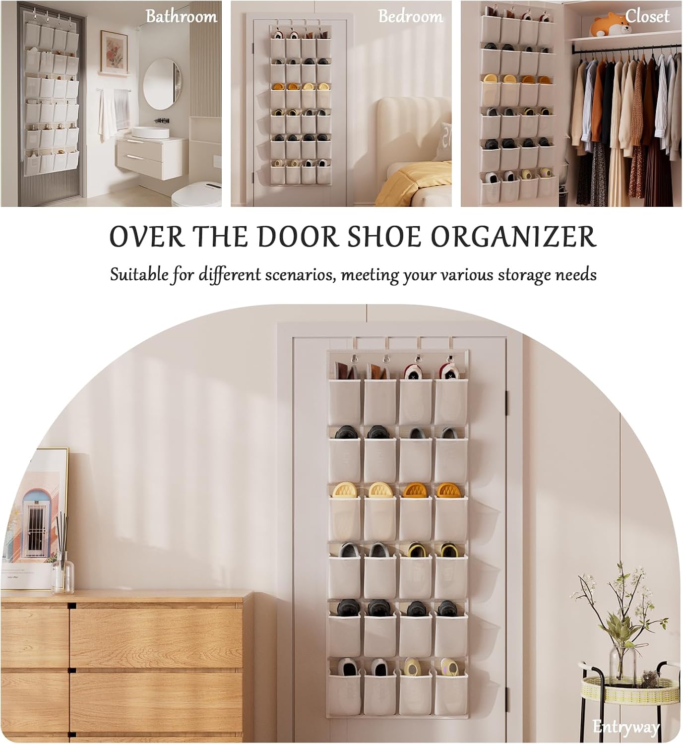 homyfort Over the Door Shoe Organizer, Hanging Shoe Rack Storage Holder with 24 Large Pockets for Closet Door, Men Women Kids Shoes, Cruise (Black)