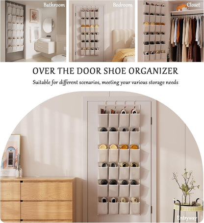homyfort Over the Door Shoe Organizer, Hanging Shoe Rack Storage Holder with 24 Large Pockets for Closet Door, Men Women Kids Shoes, Cruise (Black)