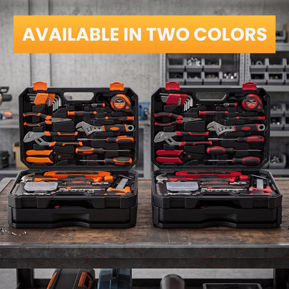 NEWBULIG 330-Piece Complete Tool Box Set, Durable Homeowners Tool Kit with Pull-Out Drawer, Versatile Home Repair Kit for Auto & Household, DIY Projects, Black-Red