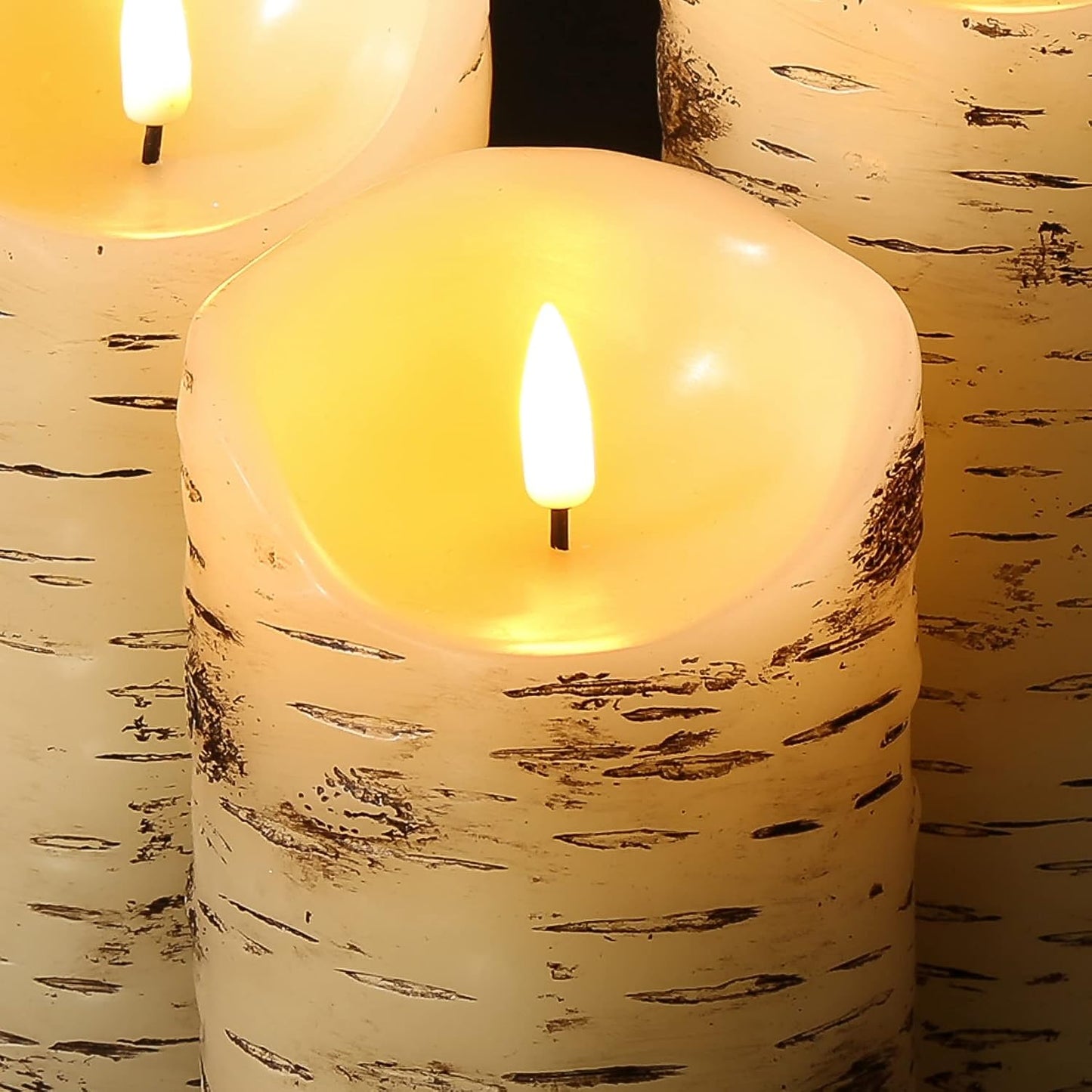 Eywamage Ivory Flameless Pillar Candles with Remote, Flickering Realistic LED Battery Wax Candles Set of 3, Φ 3" H 4" 5" 6"