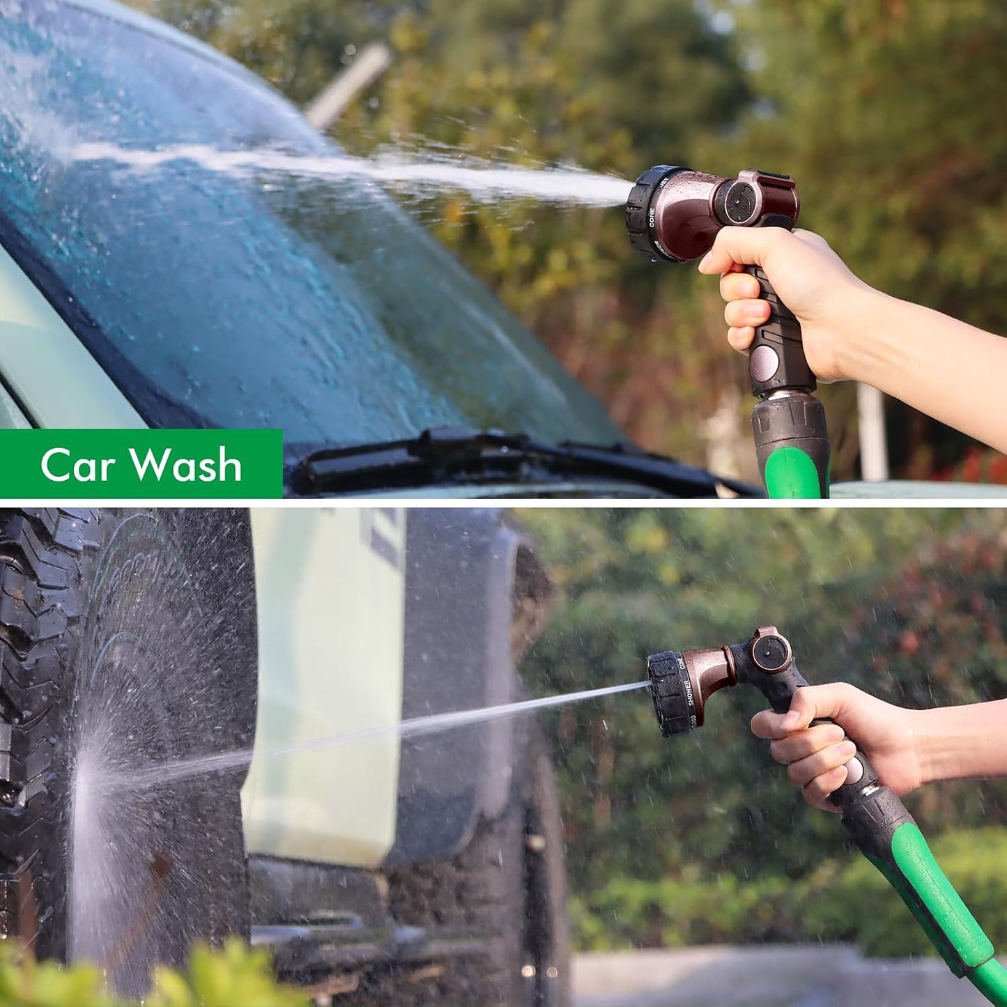 RESTMO Heavy Duty Hose Nozzle, Metal Garden Water Hose Sprayer with 7 Watering Patterns, Thumb Control, On Off Valve, High Pressure Nozzle Sprayer for Watering Plants, Car and Pet Washing, Bronze