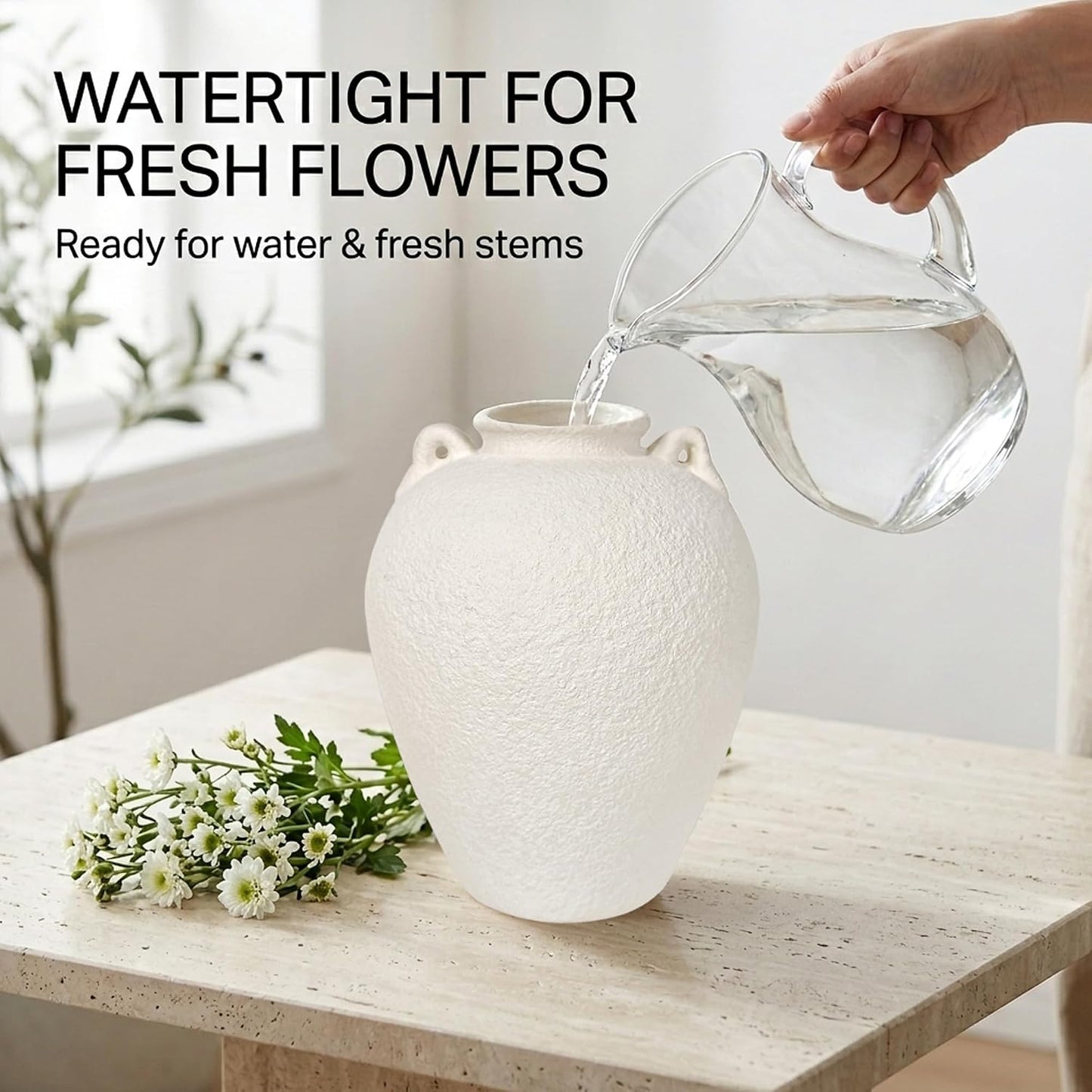 5.9" Small White Round Ceramic Vase, Coffee Table Shelf Decor