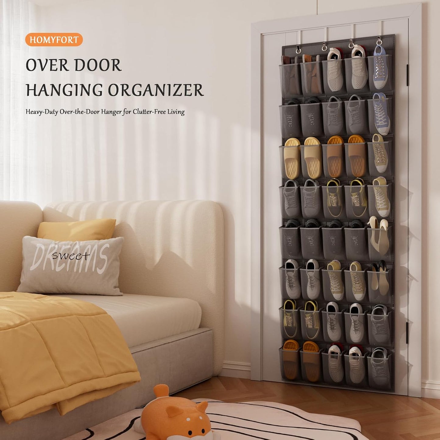homyfort Over the Door Shoe Organizer, Hanging Shoe Rack Storage Holder with 24 Large Pockets for Closet Door, Men Women Kids Shoes, Cruise (Black)