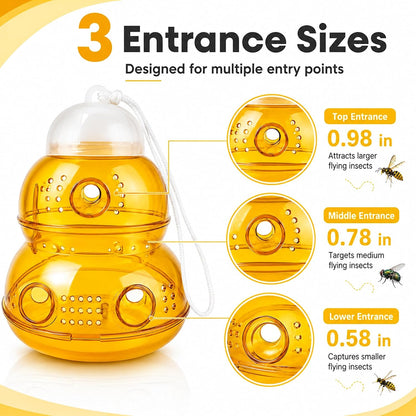 2 Pack Outdoor Hanging Wasp Trap with 6 Large Entry Holes & Multi-Vent Scent Diffusion Design, Reusable Hornet & Yellow Jacket Trap