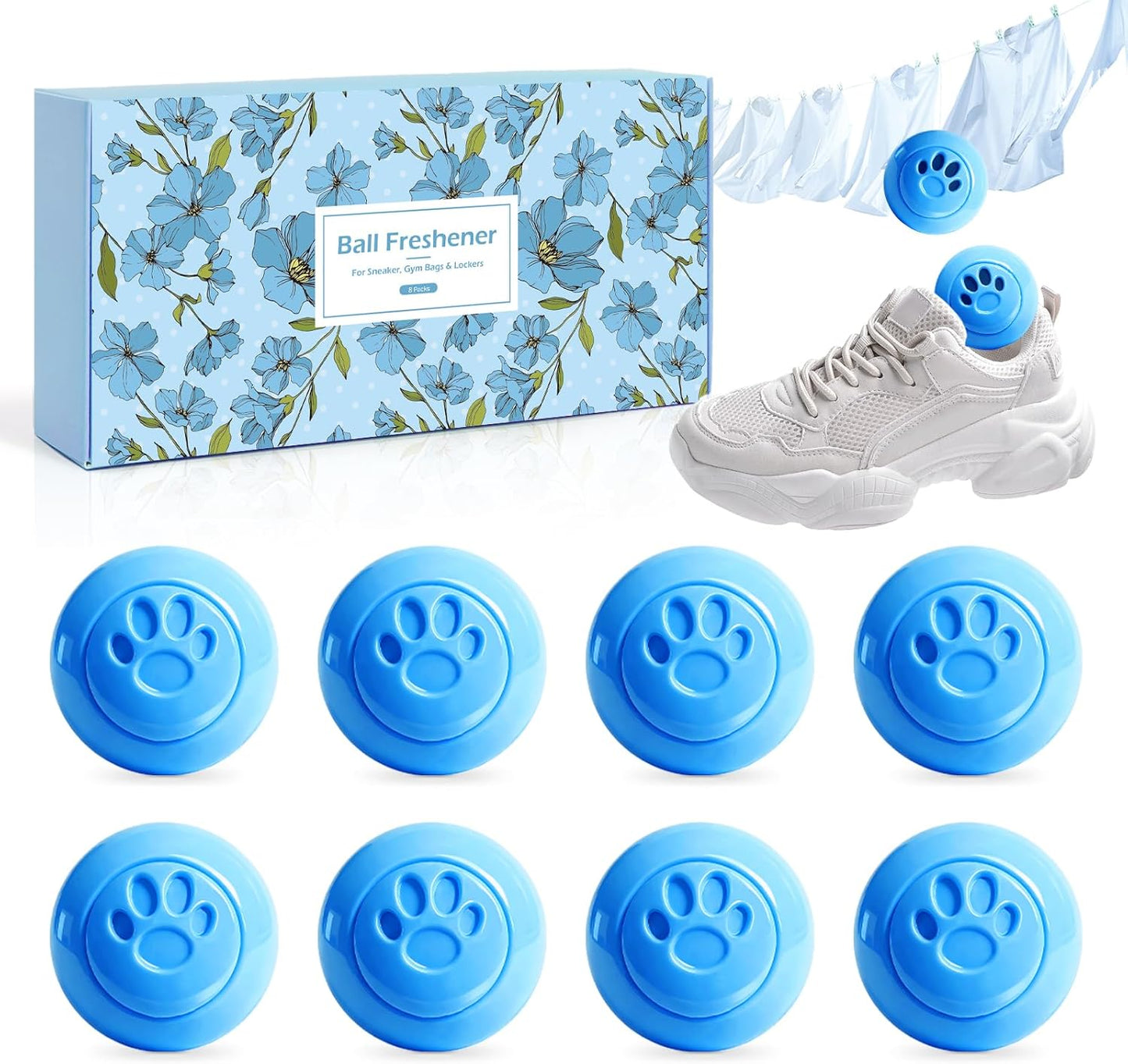 SCENTORINI Shoe Deodorizer Balls, 8 Pack Linen Scent Sneaker Deodorizer Balls, Odor Eliminator for Smell Shoes Boots, Long Lasting Shoe Freshener for Gym Bags, Drawers and Small Spaces