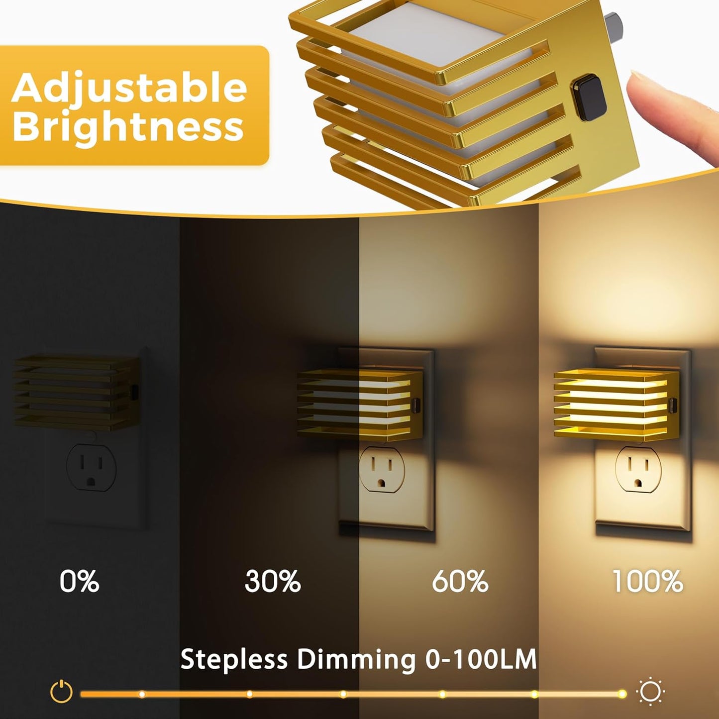 L LOHAS LED Motion Sensor Night Lights, [2 Pack] Dimmable Night Light Plug into Wall with Dusk-to-Dawn Sensor, Adjustable Brightness, 3000K Plug in Nightlight for Bedroom Bathroom Hallway (Black)