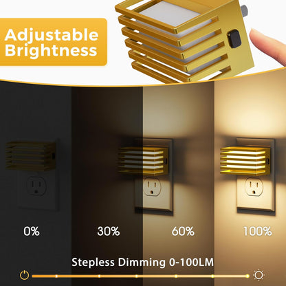 L LOHAS LED Motion Sensor Night Lights, [2 Pack] Dimmable Night Light Plug into Wall with Dusk-to-Dawn Sensor, Adjustable Brightness, 3000K Plug in Nightlight for Bedroom Bathroom Hallway (Black)