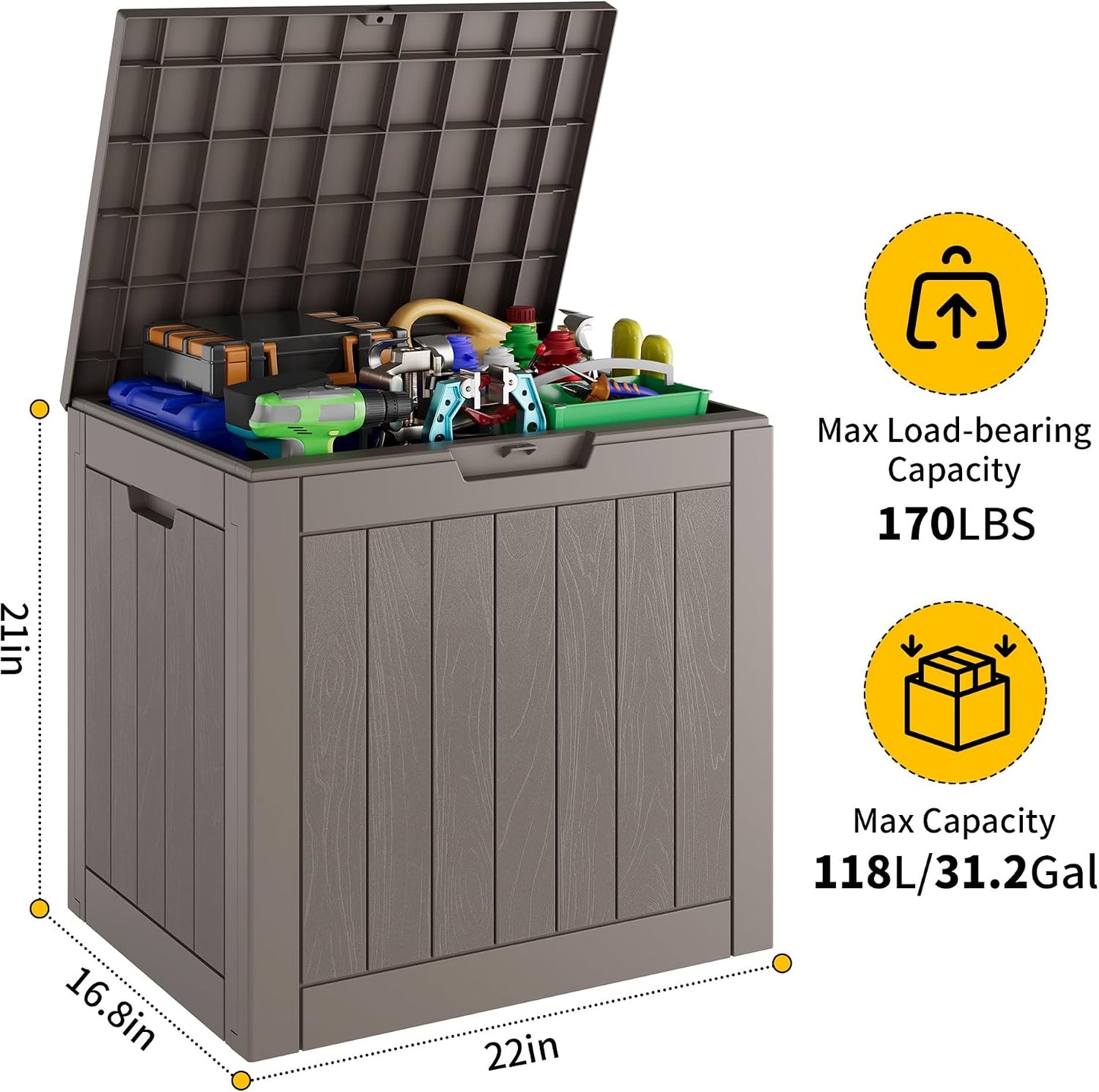 KAMABOKO 31 Gallon Outdoor Storage Box, Resin Deck Boxes Indoor and outdoor, Waterproof Storage Box Lockable Lid for Garden Tools, Package Delivery, Pool Supplies, Patio Cushions, Black