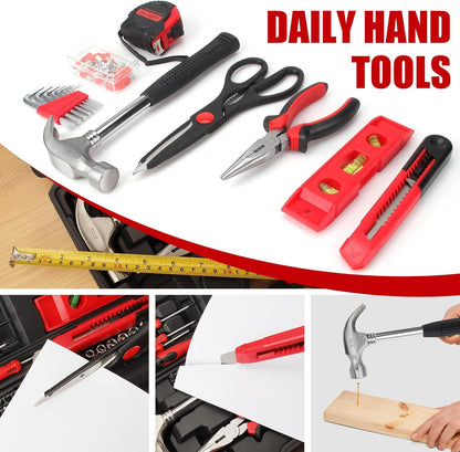 51-Piece Red Tool Set, Home Tool Kit with Toolbox Storage Case Home Repair Tool Kit with Drawer for Women2