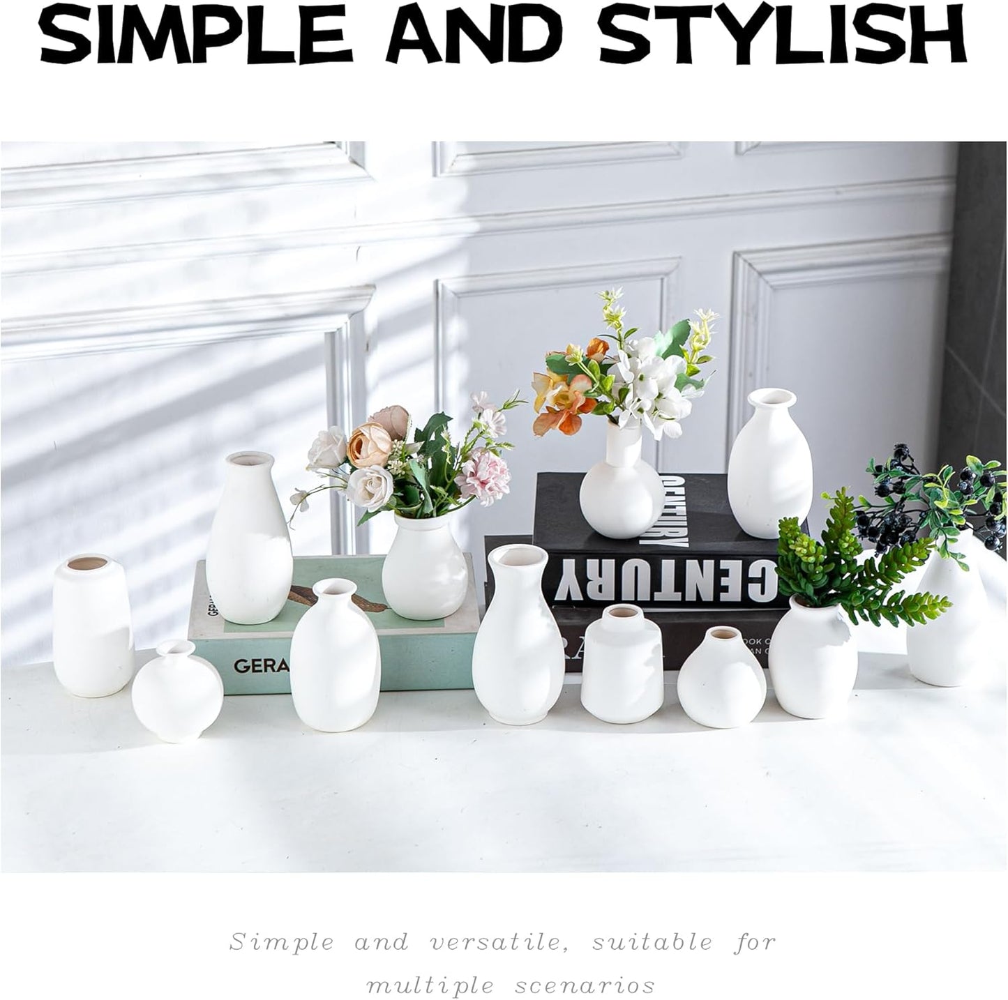 Small White Ceramic Vases Set of 5, Mini Decorative Boho Vases for Flower, Wedding & Home Decor