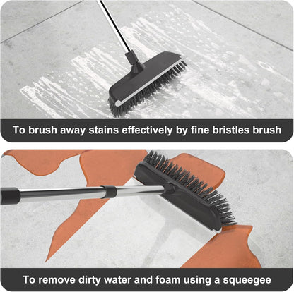 BITOPE Deck Scrub Brush with Long Handle, Heavy Duty Floor Cleaning Scrubber with Stiff Bristles Garage Concrete Cleaner Tool for Cleaning Tile Patio Outdoor Porch Indoor Kitchen Shower Bathroom