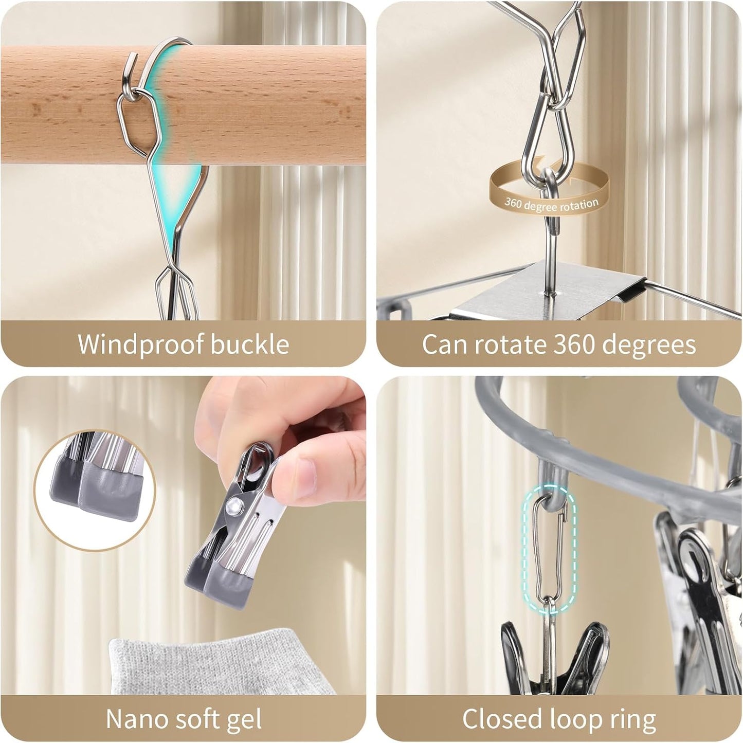 PHYDELU Drying Rack Clothing with 20 Clips，Sock Hanger for Drying，Hanging Clothes Dryer Underwear Hangers Racks Laundry Herb Socks Panty Wet Bra Lingerie Baby Delicates Foldable Small Indoor Metal