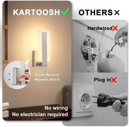 KARTOOSH Rechargeable Wireless Wall Sconces,Battery Operated Modern Wall Light Set of Two with Remote Control,Dimmable,3000K/4000K/6000K,Timer,Cordless Lighting for Hallway,Bedroom,Living Room Black