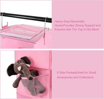 Fixwal 6-Shelf Weekly Clothes Organizer for Kids, Kids Daily Shelf Hanging Closet Organizer with 6 Side Pockets, Days of The Week Hanging Storage Shelves (Pink)