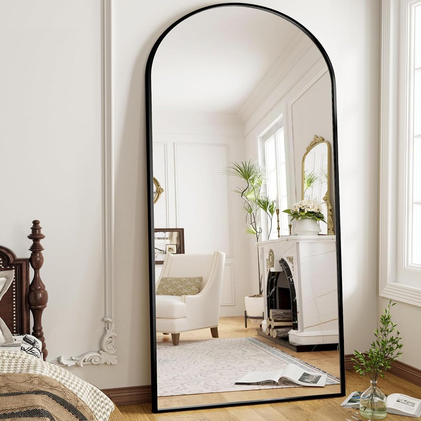 OGCAU Floor Full Length Mirror, 56"x20" Arched Full Body Mirror, Hanging or Leaning, Standing, Wall Mounted with Aluminum Frame for Bedroom Living Room, White