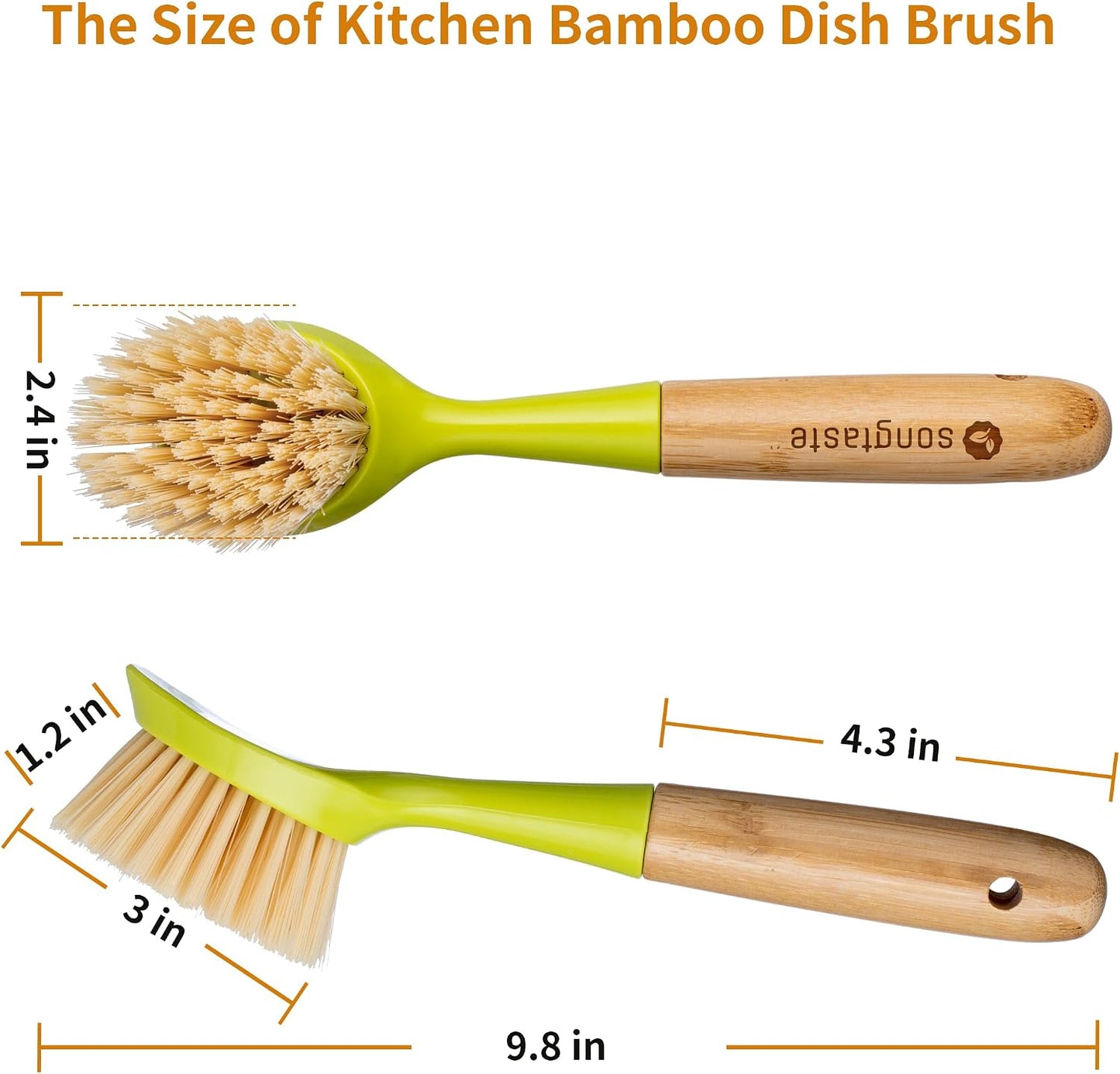 2 Pack Kitchen Dish Brush Bamboo Handle Dish Scrubber Built-in Scraper, Scrub Brush for Pans, Pots, Kitchen Sink Cleaning, Dishwashing and Cleaning Brushes are Perfect Cleaning Tools, White
