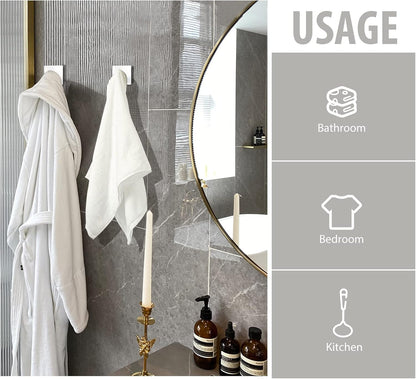 VIS'V Adhesive Towel Hooks, Waterproof Shower Wall Stick on Hooks, 2 Extra Adhesive Strips, White, 4 Pcs