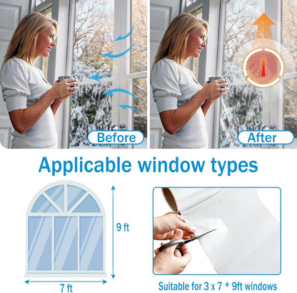 Window Insulation Kit, 63 × 394 Inch Plastic Window Covering for Winter, Window Insulation Film Window Wrap Insulation Windows Winterizing Kit with Double-Sided Tape for 10 Pcs 3 x 5 Ft Windows