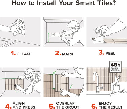 Smart Tiles Peel and Stick backsplash, Stacked White & Grey, 11.43"x9" | Pack of 5 (3.5 sq ft), Glossy, Heat/Moisture Resistant, Low VOC, Kitchen/Bathroom, Renter Friendly, Made in Canada