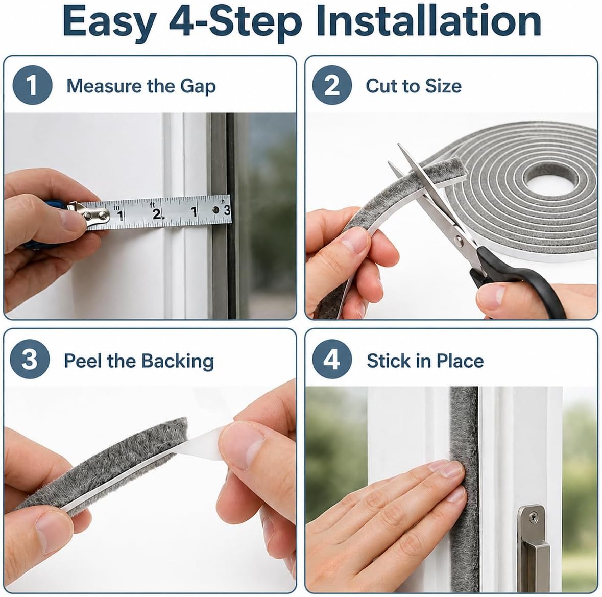 Self-Adhesive Door Draft Stopper & Weather Stripping Door Seal – Gray, 33 Ft x 0.35" Wide x 0.35" Thick Foam Seal Strip – Draft Blocker, Noise Reduction, Insulation