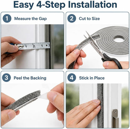 Self-Adhesive Door Draft Stopper & Weather Stripping Door Seal – Gray, 33 Ft x 0.35" Wide x 0.35" Thick Foam Seal Strip – Draft Blocker, Noise Reduction, Insulation