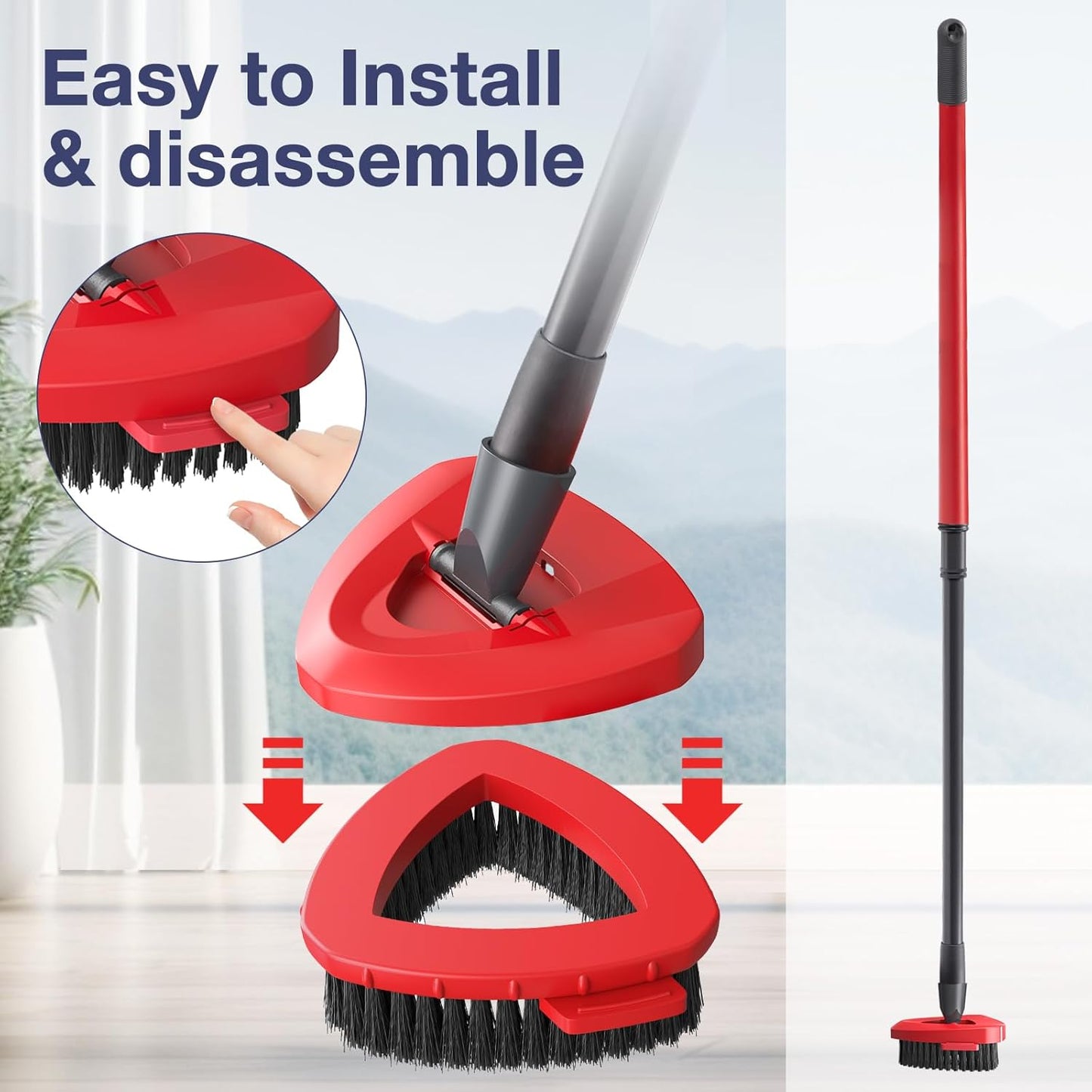 2 Pack 1-Tank Spin Mop Scrub Brush Head Replacement for O Ceda EasyWring 1-Tank System(Red), Hard Bristle Scrubber Brush for Floor Cleaning Accessories (Not Fit for RinseClean 2-Tank)