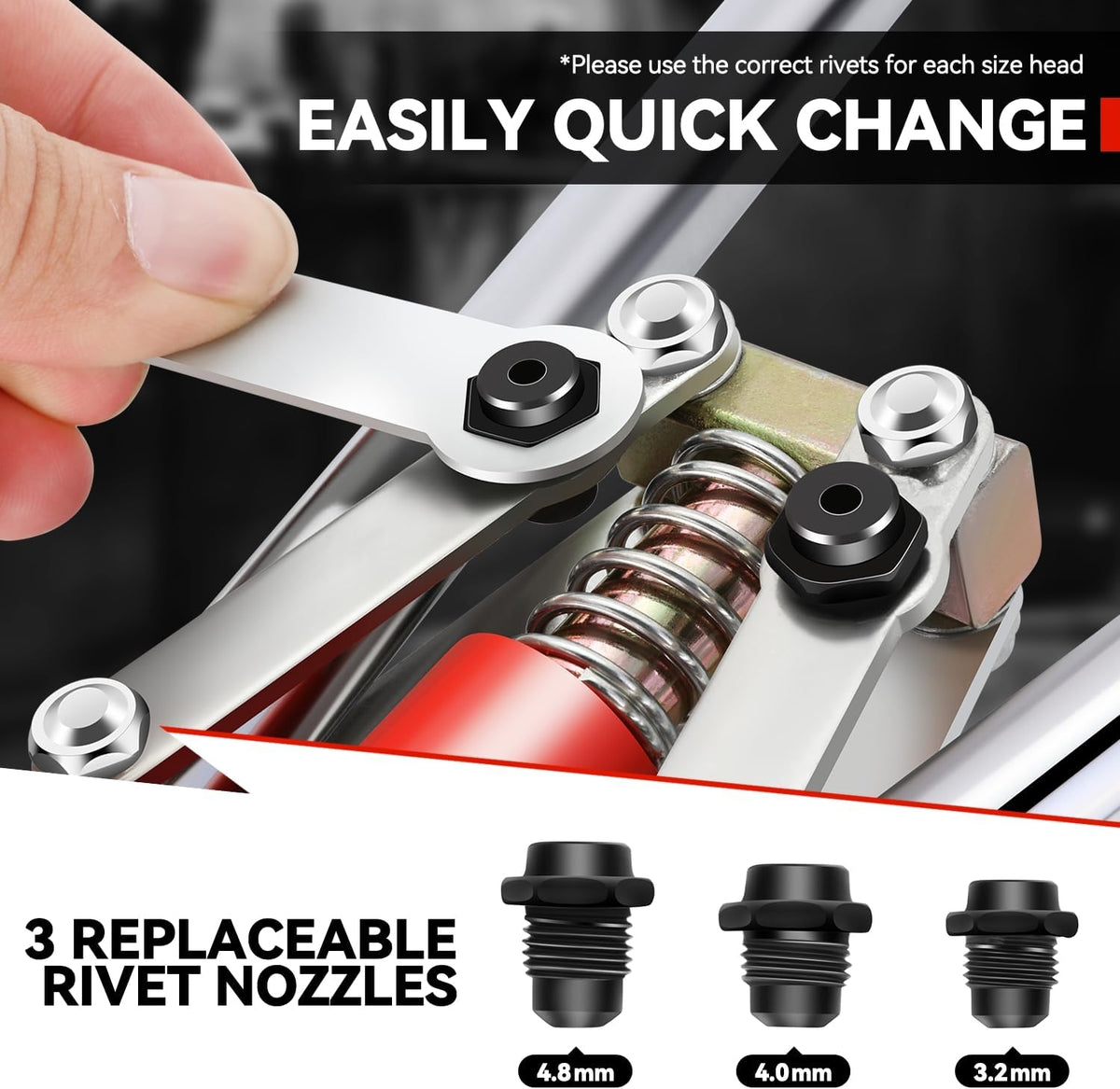 Auto Dynasty 21" Hand Riveter Rivet Nut Tool Set with 5 Guide Nozzle Silver Repair Hand Tool Kit Set for Home Household Office Warehouse