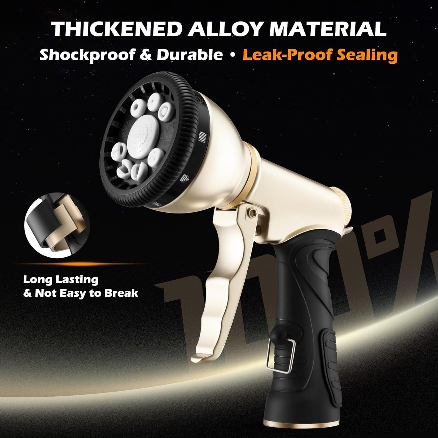 Garden Hose Nozzle,Heavy Duty Metal Hose Sprayer,High Pressure Rust Resistant Water Hose Nozzle with Lockable Trigger,9 Spray Patterns for Car Pet Washing, Plants & Lawns Watering,Outdoor Cleaning