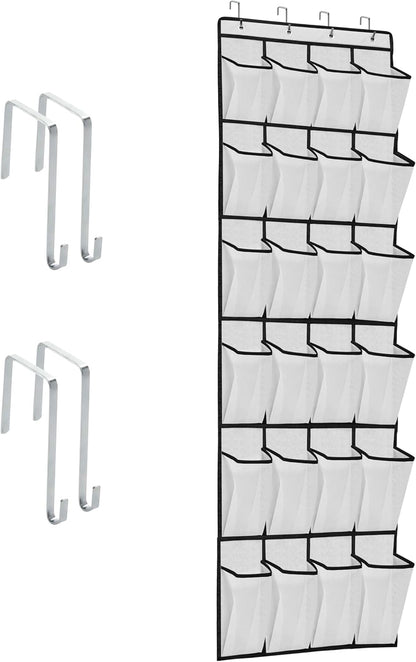 Over The Door Shoe Organizer with 24 Large Breathable Mesh Pockets Sturdy Closet Door Shoe Storage Holder Hanging SimpleHouseware Men Women Kids Shoe Holder for Rack (Black)