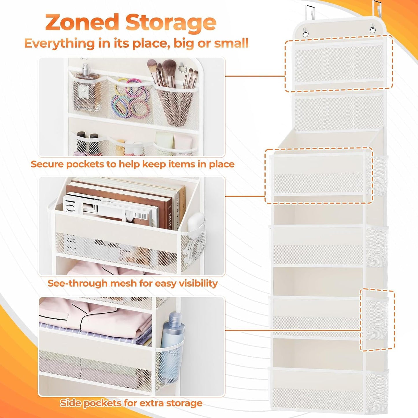 SpaceHacks 5-Tier Over the Door Organizer with Mesh Pockets, Baby Nursery Storage for Closet, Bathroom and Bedroom, Adjustable Hanging Closet Organizer for Cosmetics, Books and Essentials (Dark Grey)