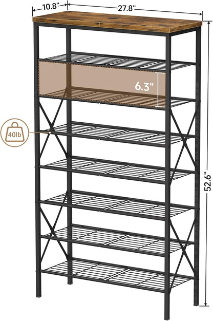 8 Tiers Tall Shoe Rack Organizer, Large Capacity Shoe Rack Holds 32 Pairs of Shoes, Durable and Stable, Adjustable Metal Shelf Stackable Shoe Shelf for Entryway, Hallway, Living Room, Closet