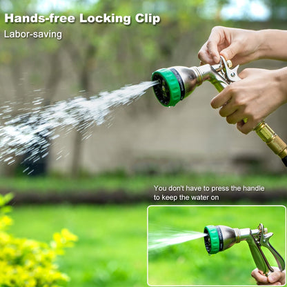 FANHAO Heavy Duty Garden Hose Nozzle, 100% Metal Water Nozzle with 8 Adjustable Spray Patterns, High Pressure Hose Sprayer with Non-Slip Grip for Watering Plants & Lawns, Washing Cars & Pets -Silver