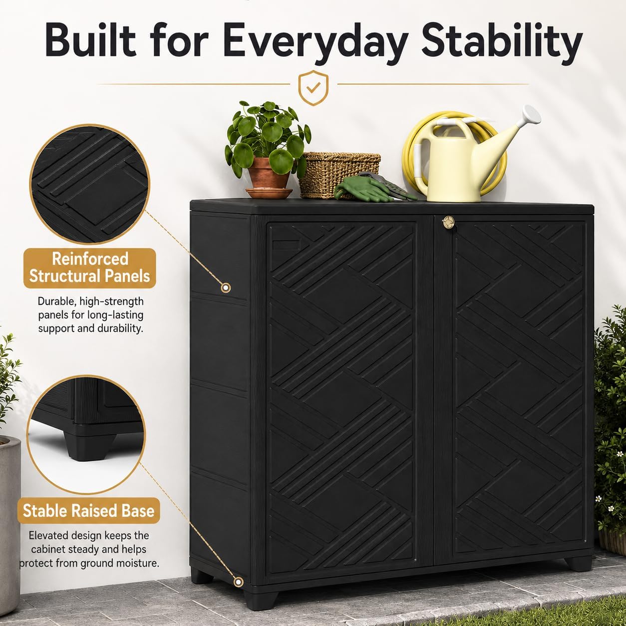 ADDOK Outdoor Storage Cabinet,60 Gallon Waterproof Resin Patio Storage Cabinet with 1 Adjustable Metal Shelf, Upright Outdoor Cabinet for Garden Tools, Pool Supplies, Toys, Porch and Garage