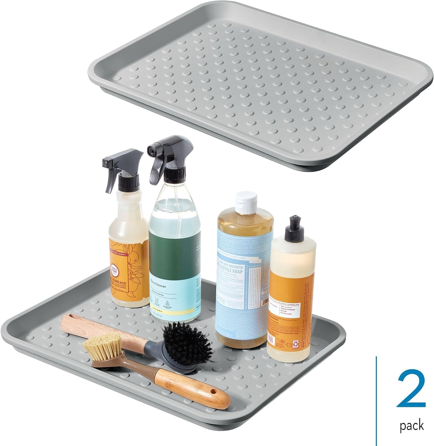 iDesign Plastic Under Sink Mat Tray for Kitchen Cabinet, Bathroom, Entryways, Office, Mudroom, College Dorm, (Set of 2), 17" X 13" X 2", Black | For Kitchen Cabinet, Bathroom, Entryways, Office, Mudroom