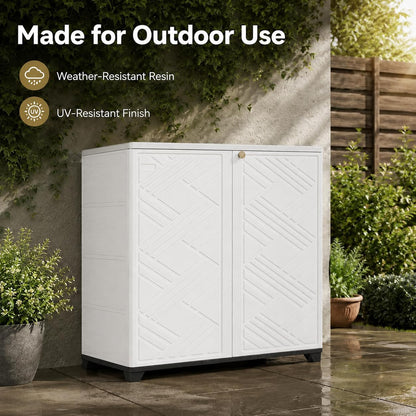 ADDOK Outdoor Storage Cabinet,60 Gallon Waterproof Resin Patio Storage Cabinet with 1 Adjustable Metal Shelf, Upright Outdoor Cabinet for Garden Tools, Pool Supplies, Toys, Porch and Garage