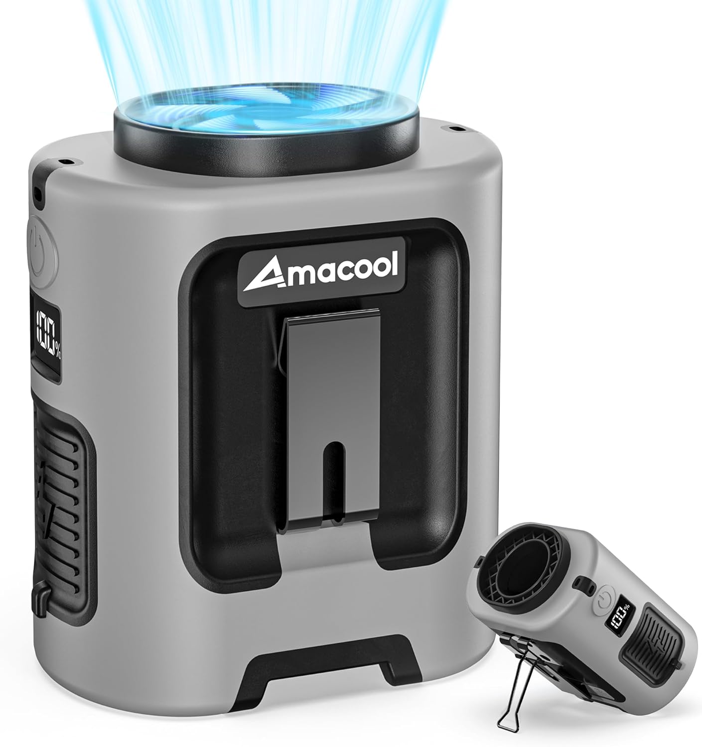 AMACOOL Portable Waist Fan Clip On, MAX 40H Work Time, 10000mAh Rechargeable Wearable Shirt Fan with Light, 16000RPM Powerful 5 Speed Belt Fans Personal Cooling Fans for Outdoor Jobsite Camping Travel