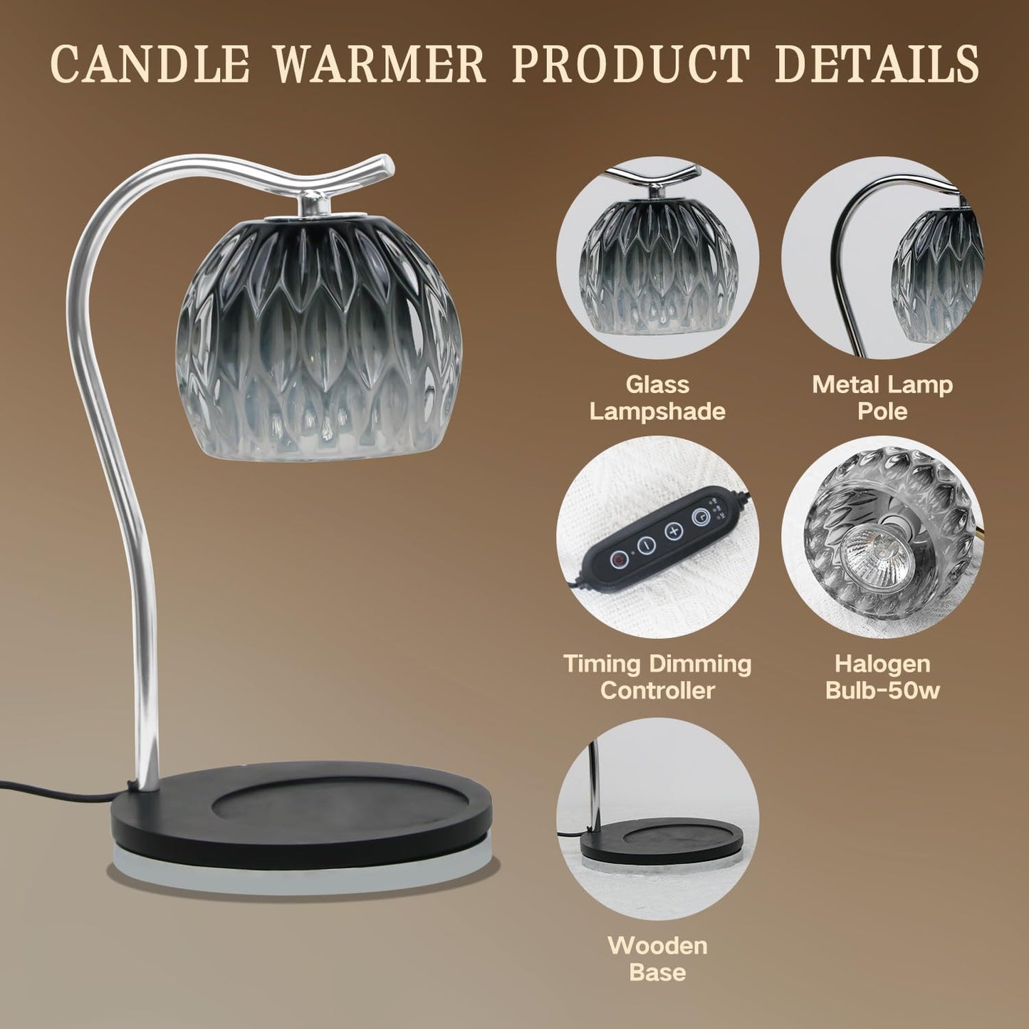Fragrance Candle Warmer Lamp with 2 Bulbs Electric Candle Warmer with Timer & Dimmer for Home Decor