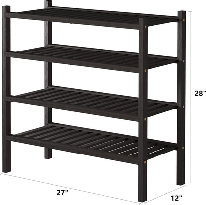 ROMGUAR CRAFT 3 Tier Bamboo Shoe Rack for Closet Free Standing Wood Shoe Shelf Storage Organizer for Entryway Small Space Stackable 27"x11"x20" (Natural)