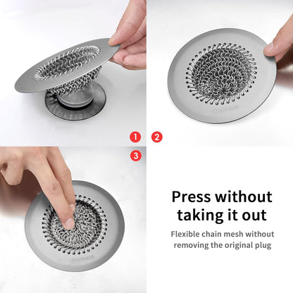 TRAPMATE Shower Drain Hair Catcher, 4.4" Easy Clean Bathtub Drain Hair Catcher, Anti-Slip Bath Tub Drain Protector, Upgraded 304 Stainless Steel Shower Sink Drain Cover for Bathroom (Patented Product)