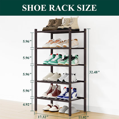 Smiry Bamboo Shoe Rack, 3 Tier Free Standing Wooden Shoe Organizer, Stackable Wood Shoe Storage Shelf for Closet, Entryway, 12 Vertical Slats, 2+1 Stack Standard Legs, 26.8"x11"x19.5", Natural